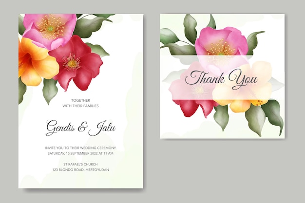 Wedding invitation with floral watercolor template