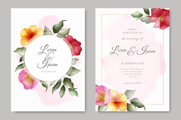 wedding invitation with floral watercolor template