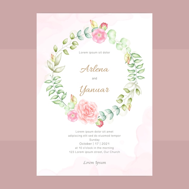 Vector wedding invitation with floral watercolor