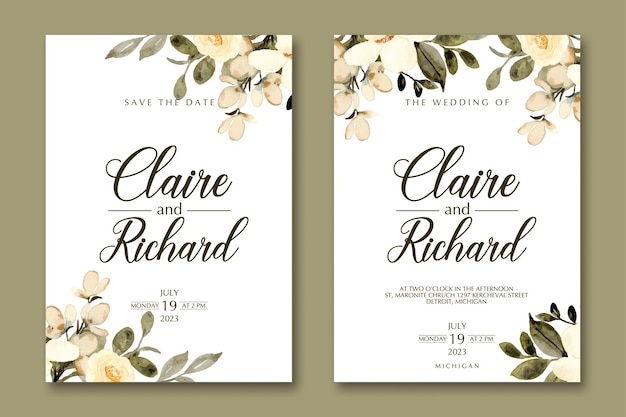 Wedding invitation with floral watercolor