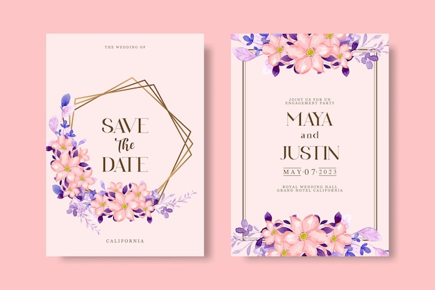 Wedding invitation with floral watercolor