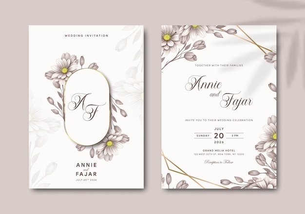 wedding invitation with flower watercolor premium vector