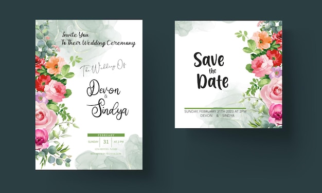 花と結婚式という言葉が描かれた結婚式の招待状