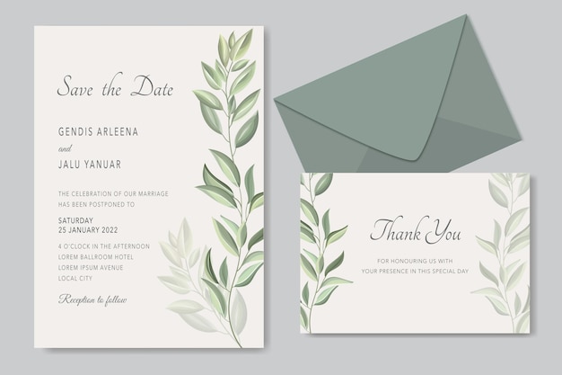 Wedding invitation with green leaves