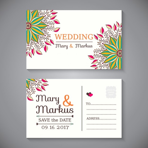 वेक्टर wedding invitation with hand-drawn ethnic details