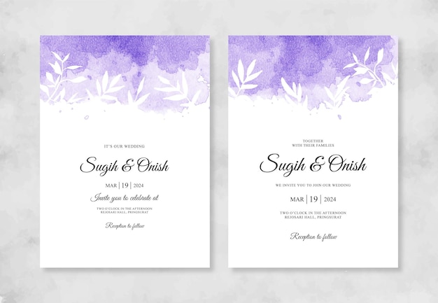 Wedding invitation with hand painted watercolor splash