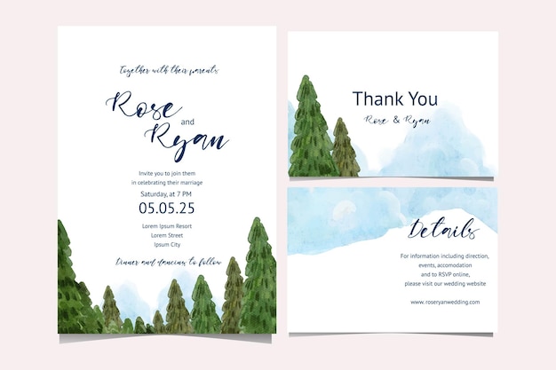 wedding invitation with landscape watercolor