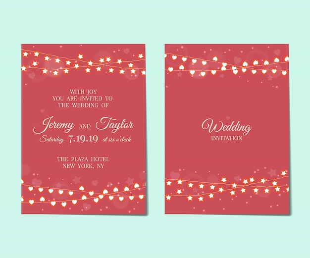 Wedding invitation with light garlands