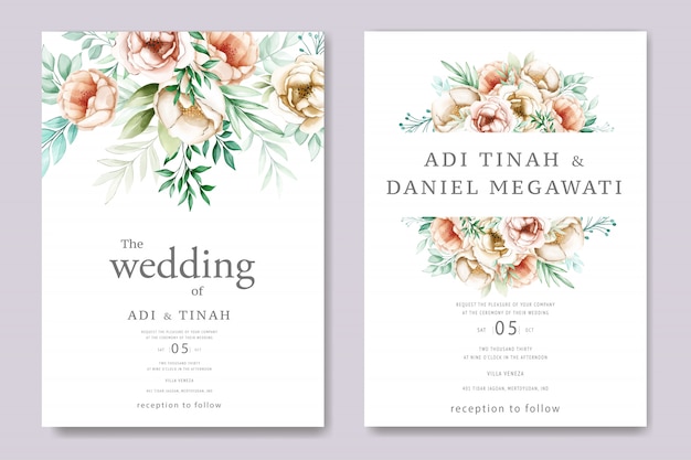 Vector wedding invitation with lovely watercolor flowers