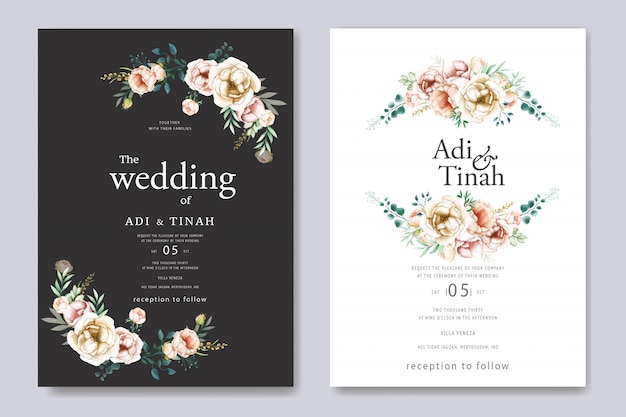Vector wedding invitation with lovely watercolor flowers