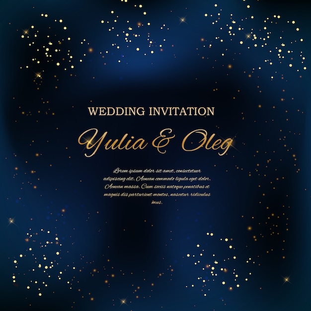 Wedding invitation with night sky and stars background.