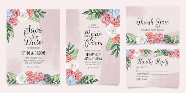 Wedding invitation with peach watercolor floral decoration frame