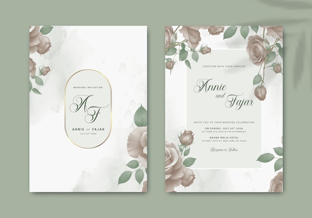 wedding invitation with pink bouquet flower watercolor premium vector
