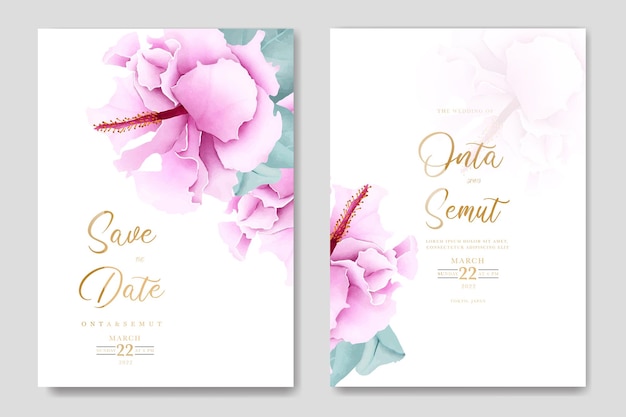 Wedding invitation with pink flowers on a gray background.