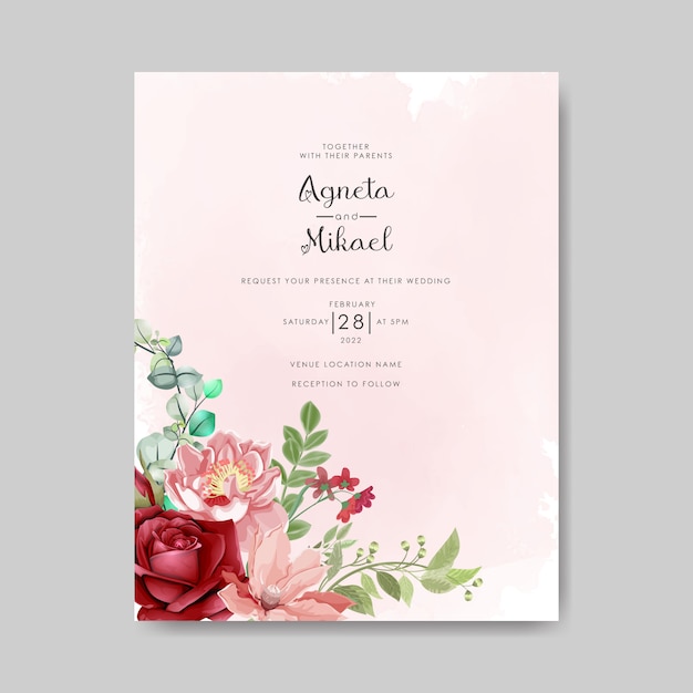 wedding invitation with printable beautiful flower vector