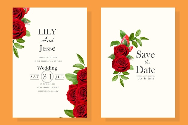 Wedding invitation with red flowers