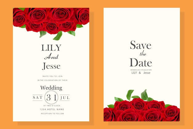 wedding invitation with red flowers