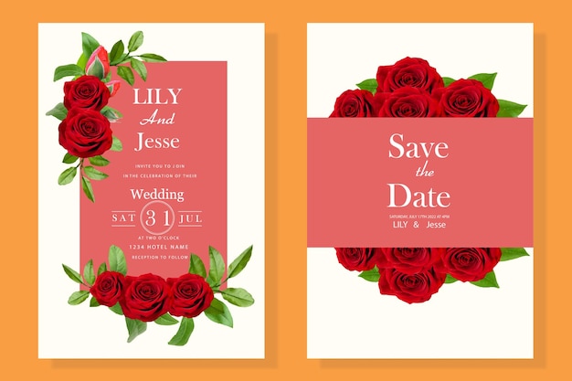 wedding invitation with red flowers