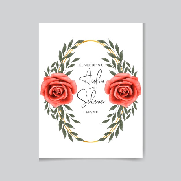 Wedding invitation with red roses flowers