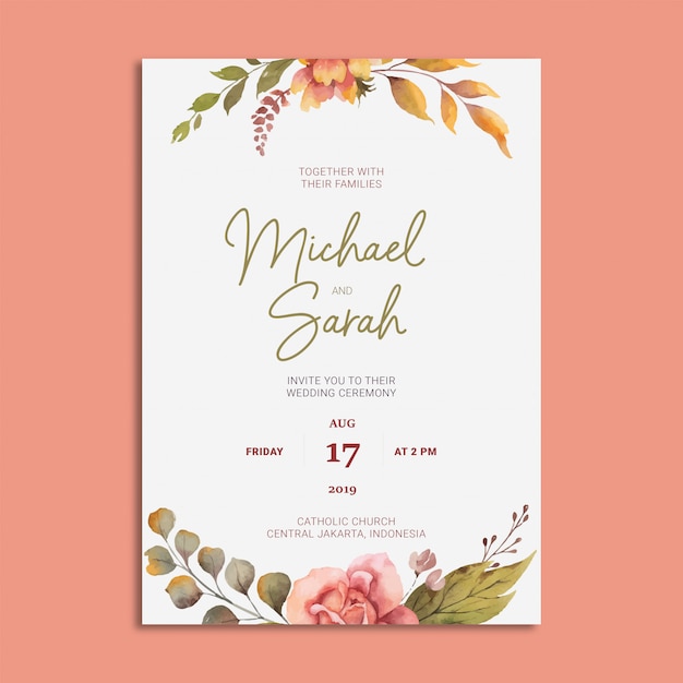 Vector wedding invitation with romantic foliage