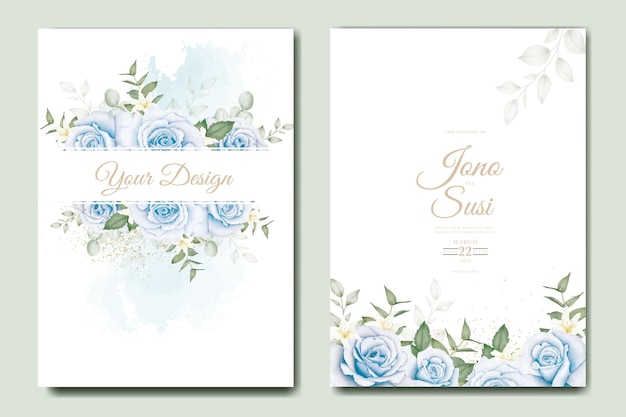 Wedding invitation with rose and leaf navy blue