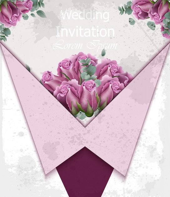 Vector wedding invitation with roses