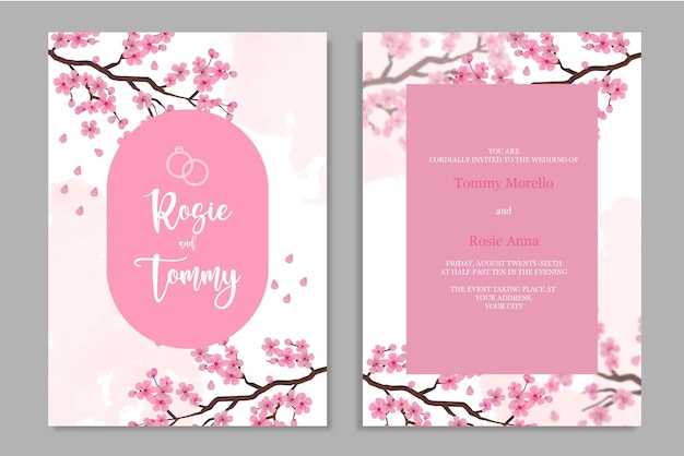 Wedding invitation with sakura flower