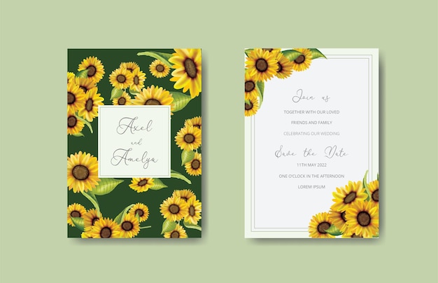 Wedding invitation with sunflower theme editable eps cc