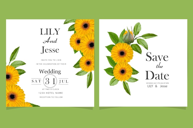 Wedding invitation with sunflowers