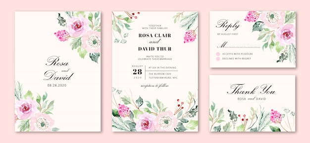 Wedding invitation with sweet pink flowers