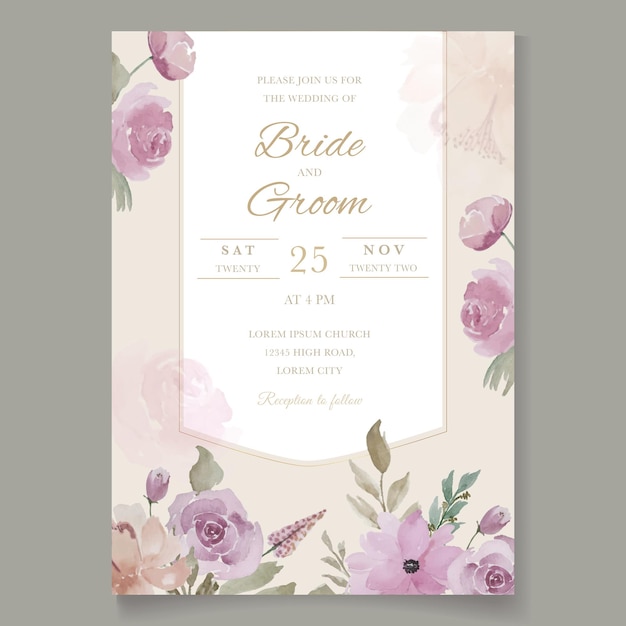 Wedding invitation with vintage floral watercolor