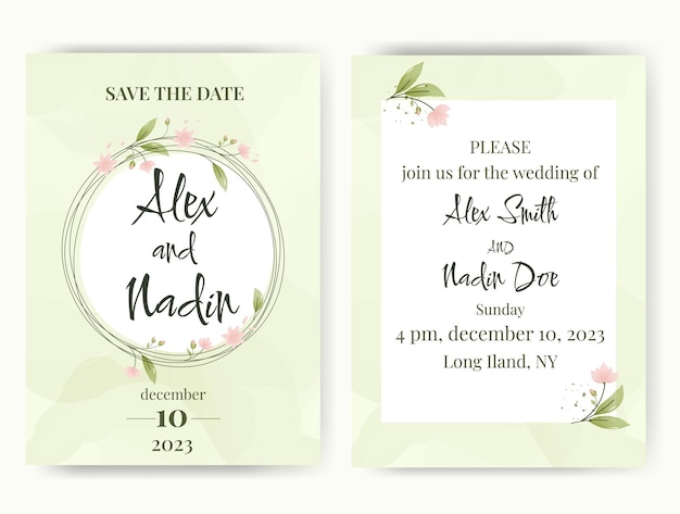 Vector wedding invitation with watercolor background and flowers