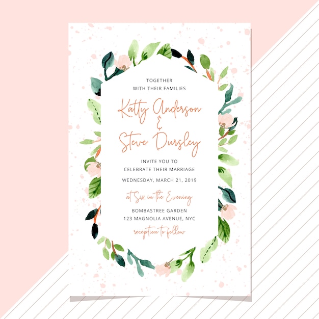 Wedding invitation with watercolor floral frame