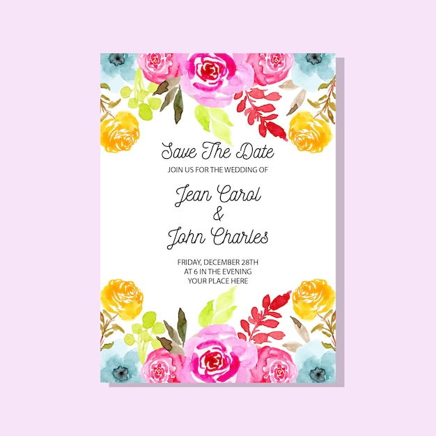 Wedding invitation with watercolor floral