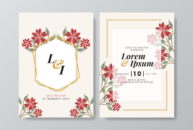 Приглашение на свадьбу с акварельным цветком и листом