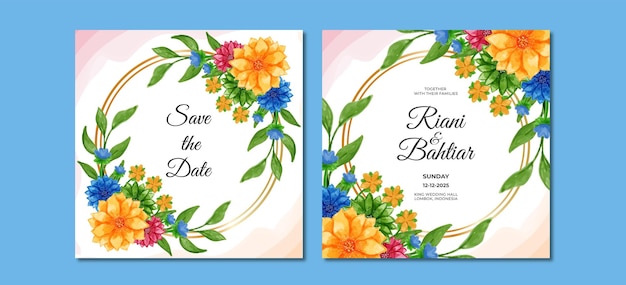 Wedding invitation with watercolor flowers