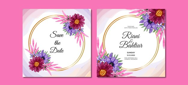 Wedding invitation with watercolor flowers