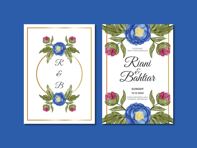 Vector wedding invitation with watercolor flowers