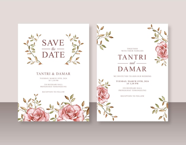 Vector wedding invitation with watercolor painting