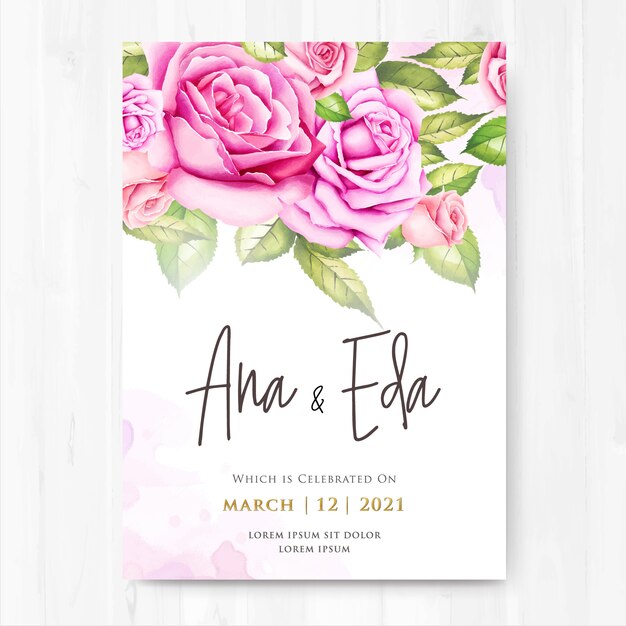 wedding invitation with watercolor rose flowers