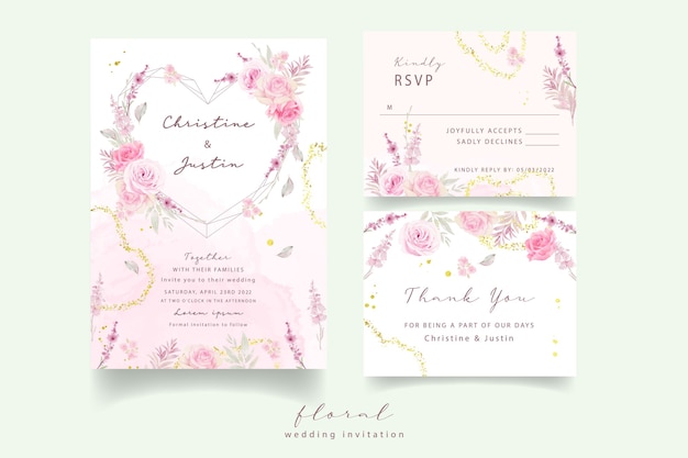 Wedding invitation with watercolor roses