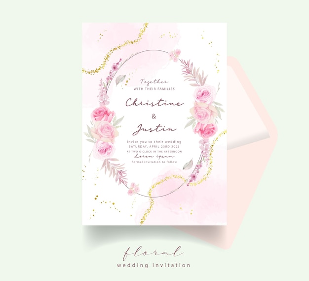 Vector wedding invitation with watercolor roses