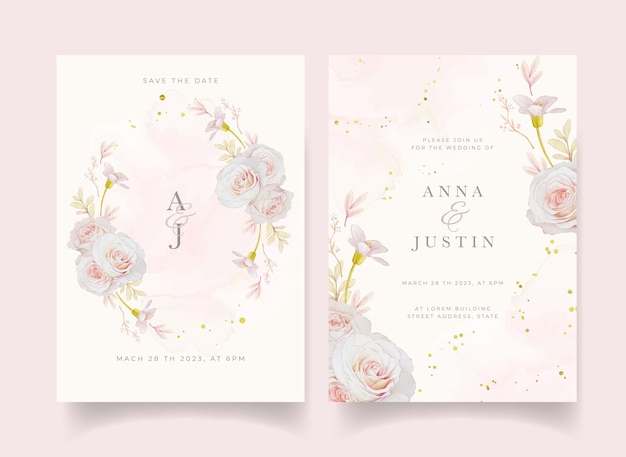 Wedding invitation with watercolor roses