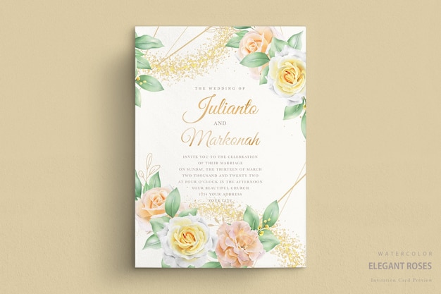 wedding invitation with watercolor roses