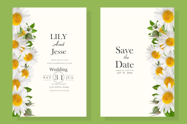 Vector wedding invitation with white flowers