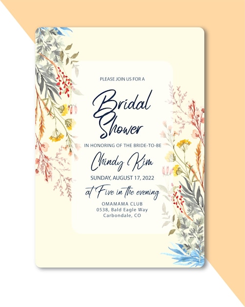 Vector wedding invitation with wild floral watercolor