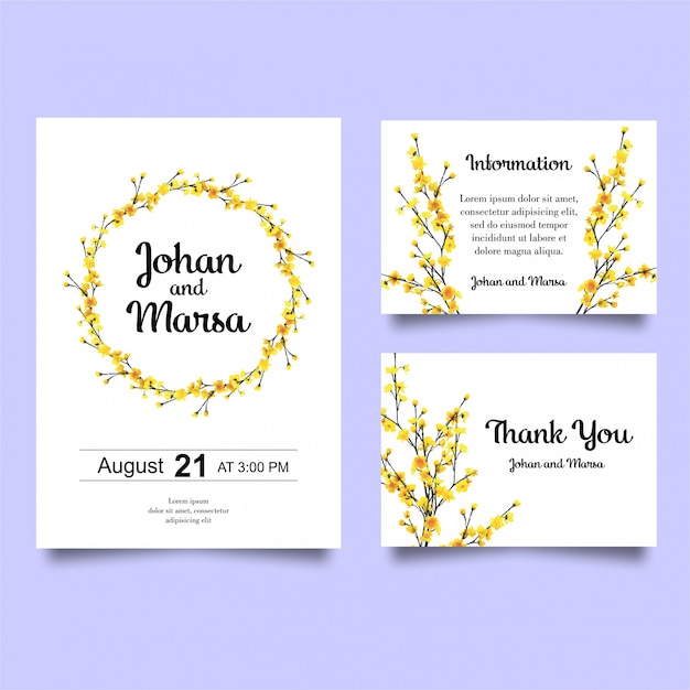 Wedding invitation with yellow flowers