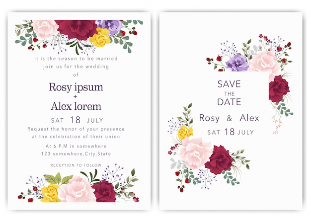 Wedding invitations save the date card design with elegant garden anemone.