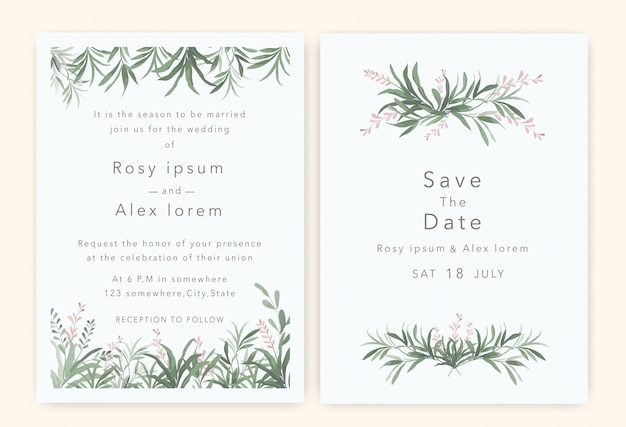 Vector wedding invitations save the date card with elegant garden anemone.