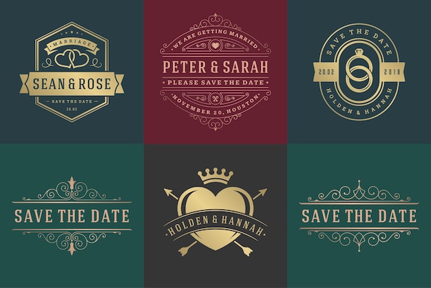 Vector wedding invitations save the date logos and badges vector elegant templates set